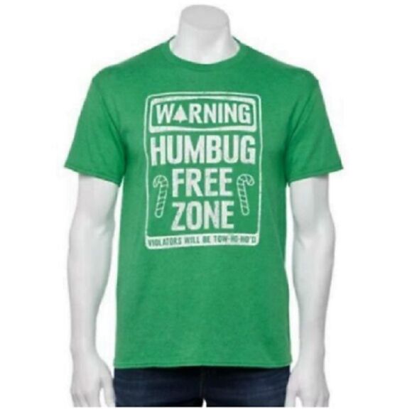 HUMBUG FREE ZONE T-SHIRT • Christmas Holiday - Green - NWT - Picture 1 of 8